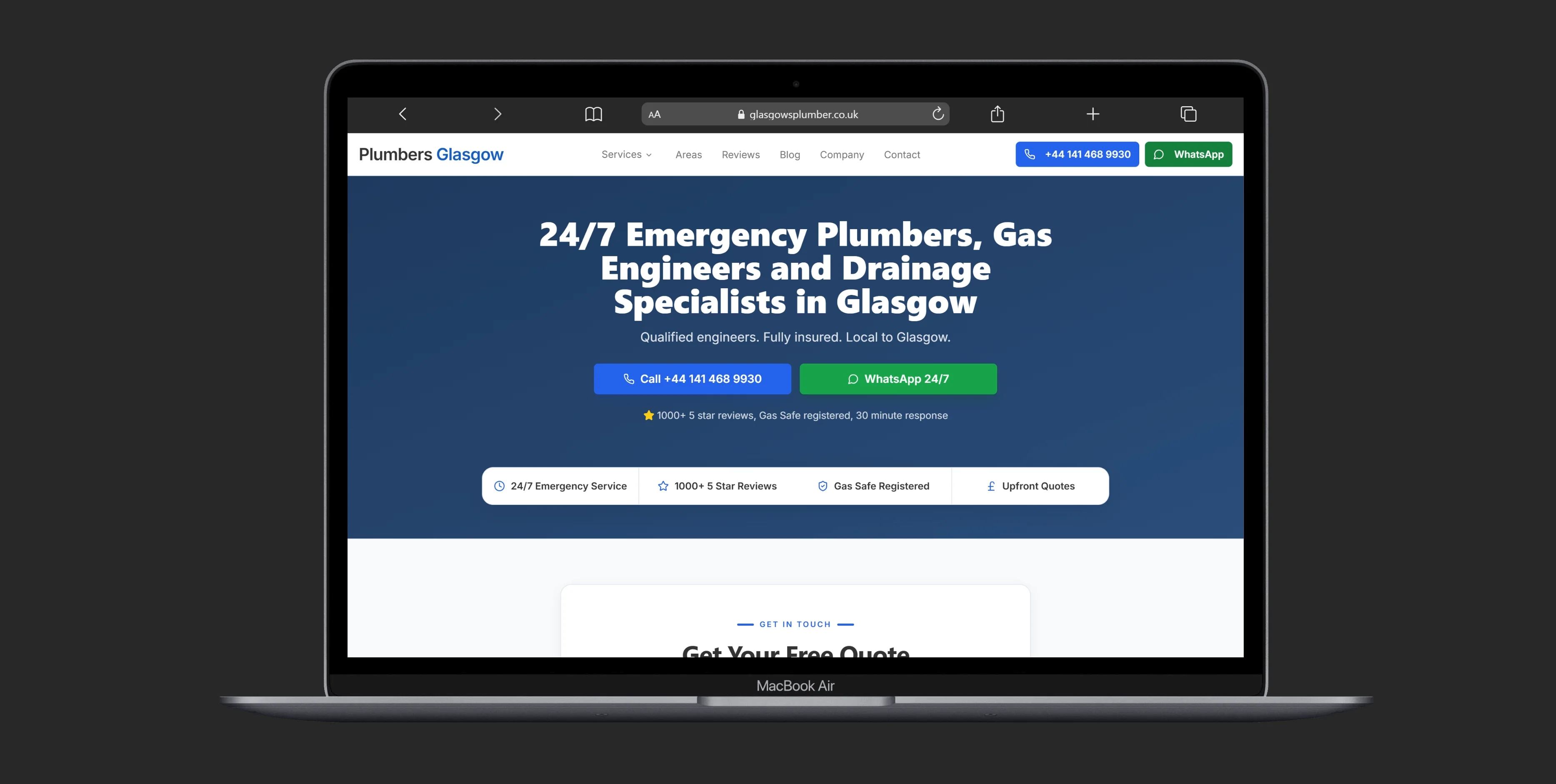 Glasgow's Plumber website screenshot