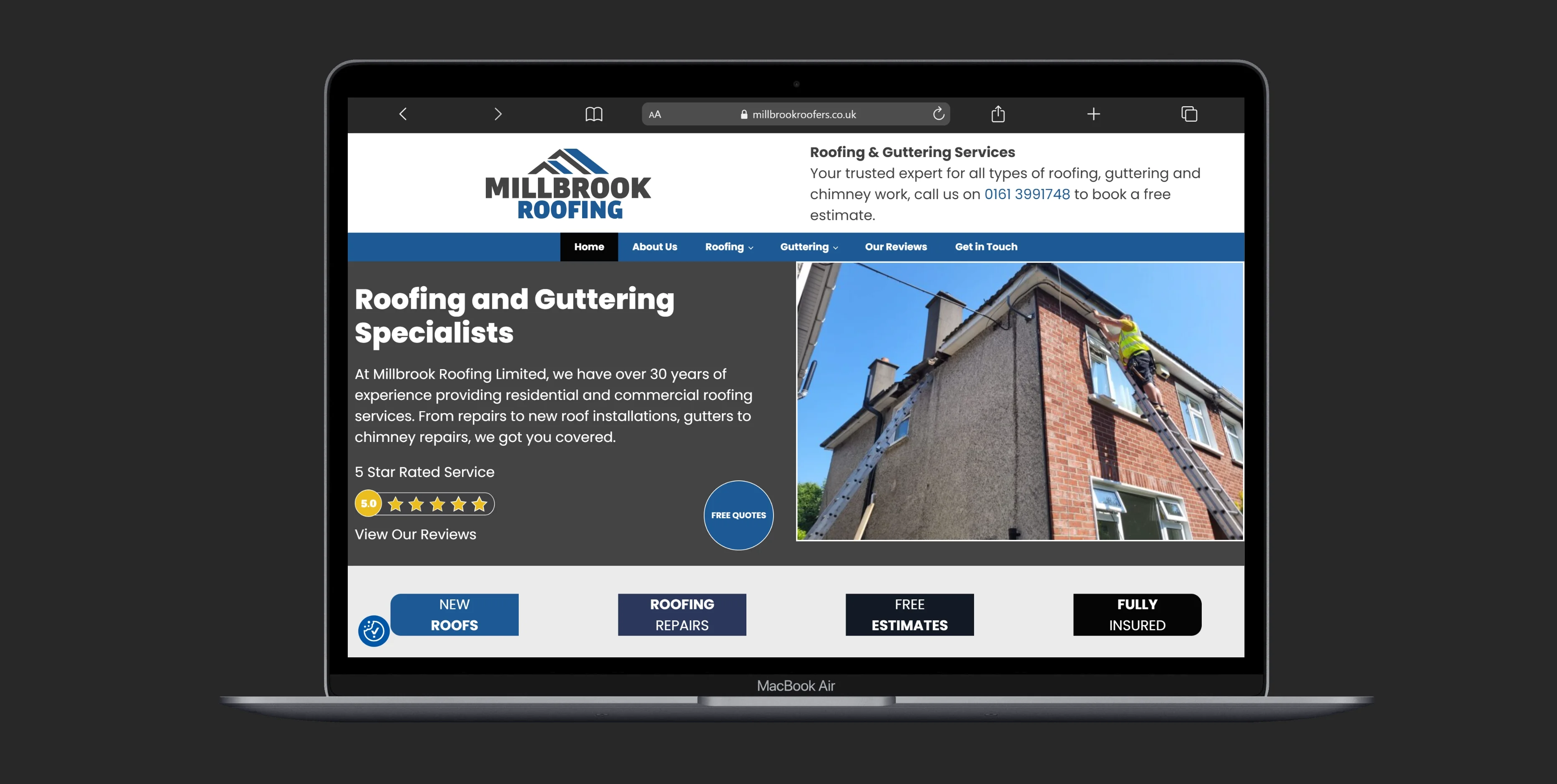 Millbrook Roofing website screenshot