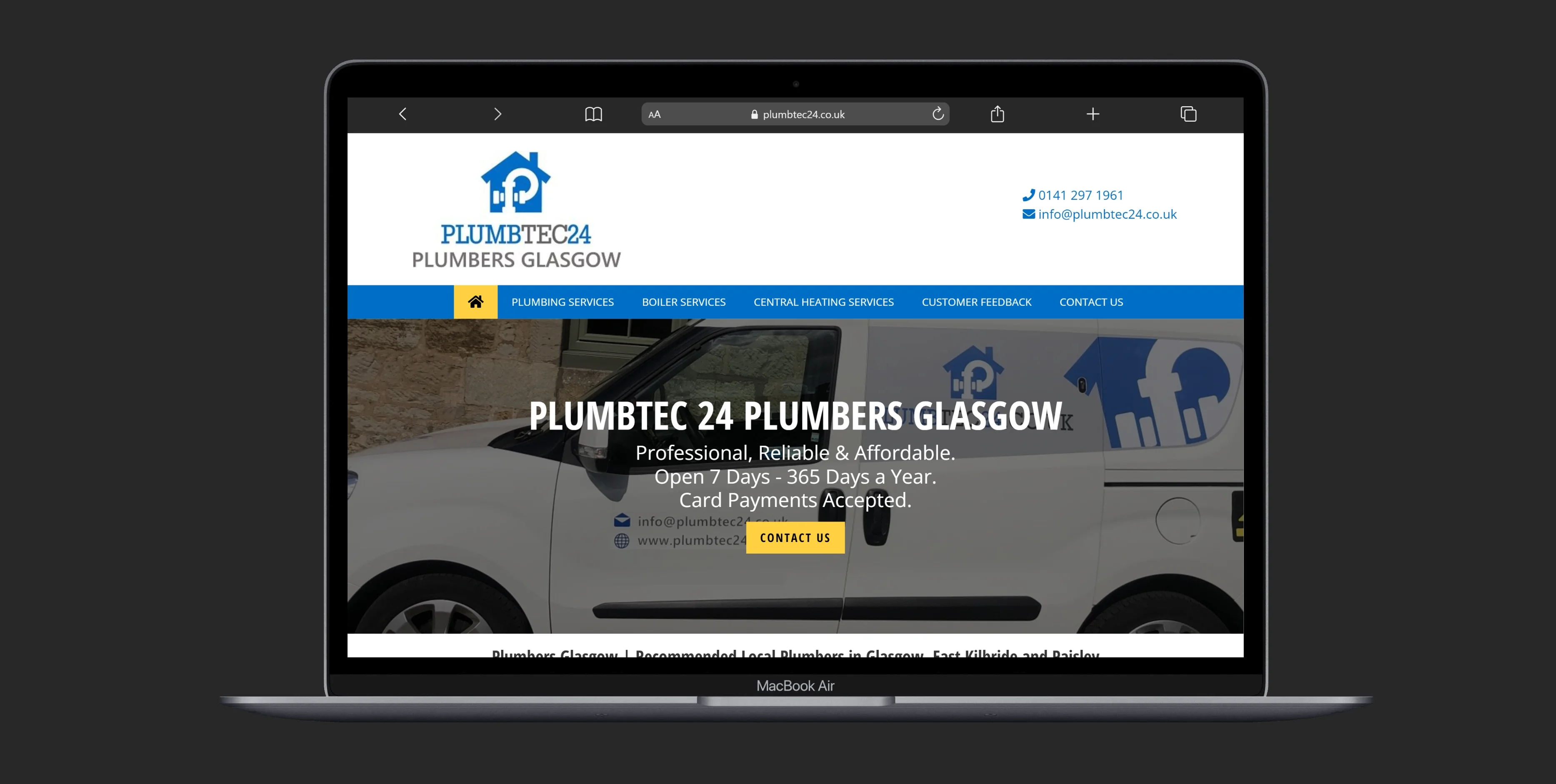 Plumbtec24 Plumbers Glasgow website screenshot